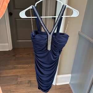 Elegant Navy Blue Fitted Short Dress